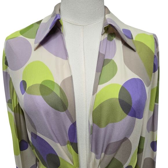 Maggy London Women Vtg 90s Y2K Maximalist Mod Retro Sheer Silk Tie Front Top 8 - Picture 2 of 8